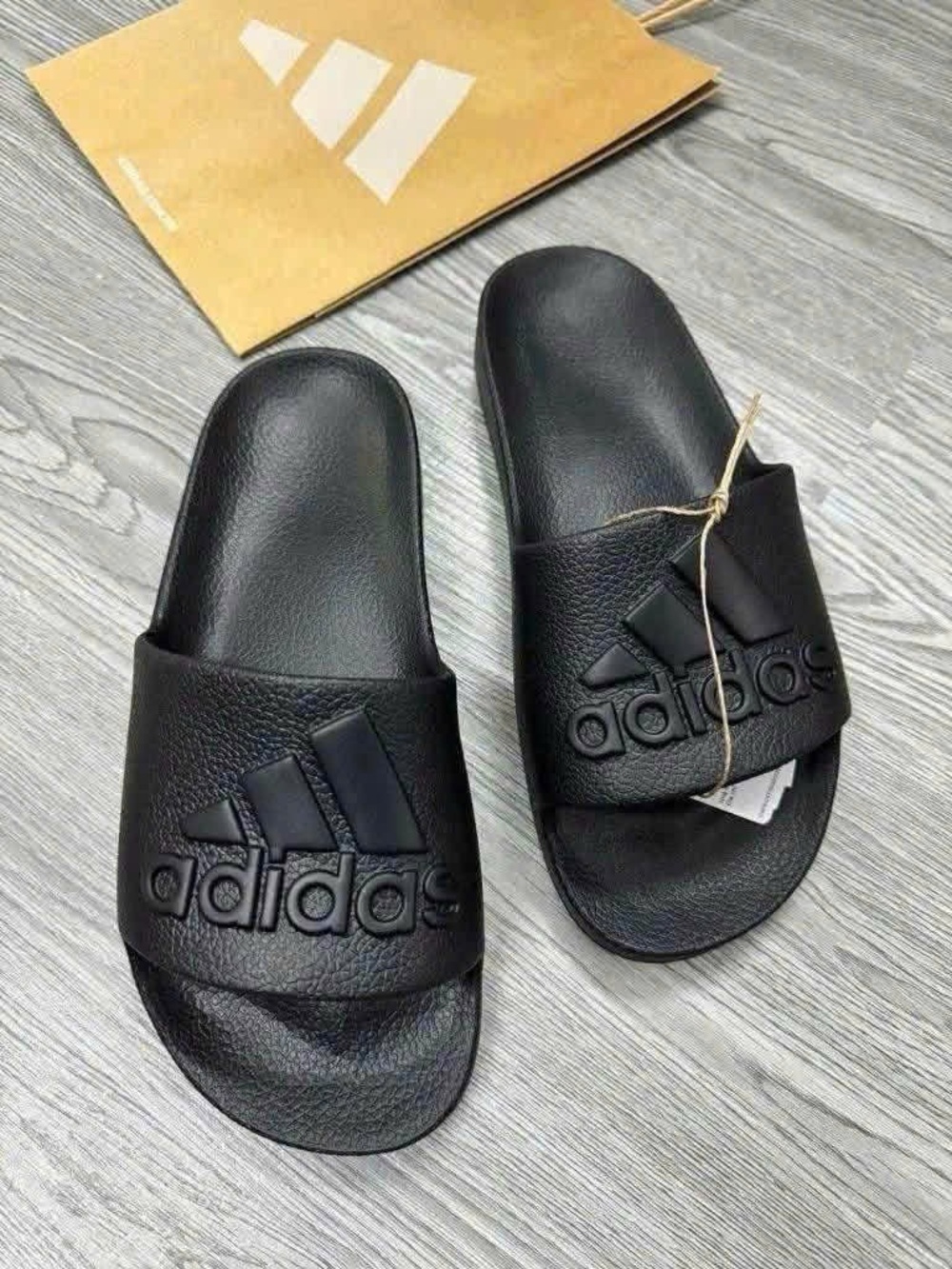 adidas Kids Black Slide Sandals with Embossed Logo